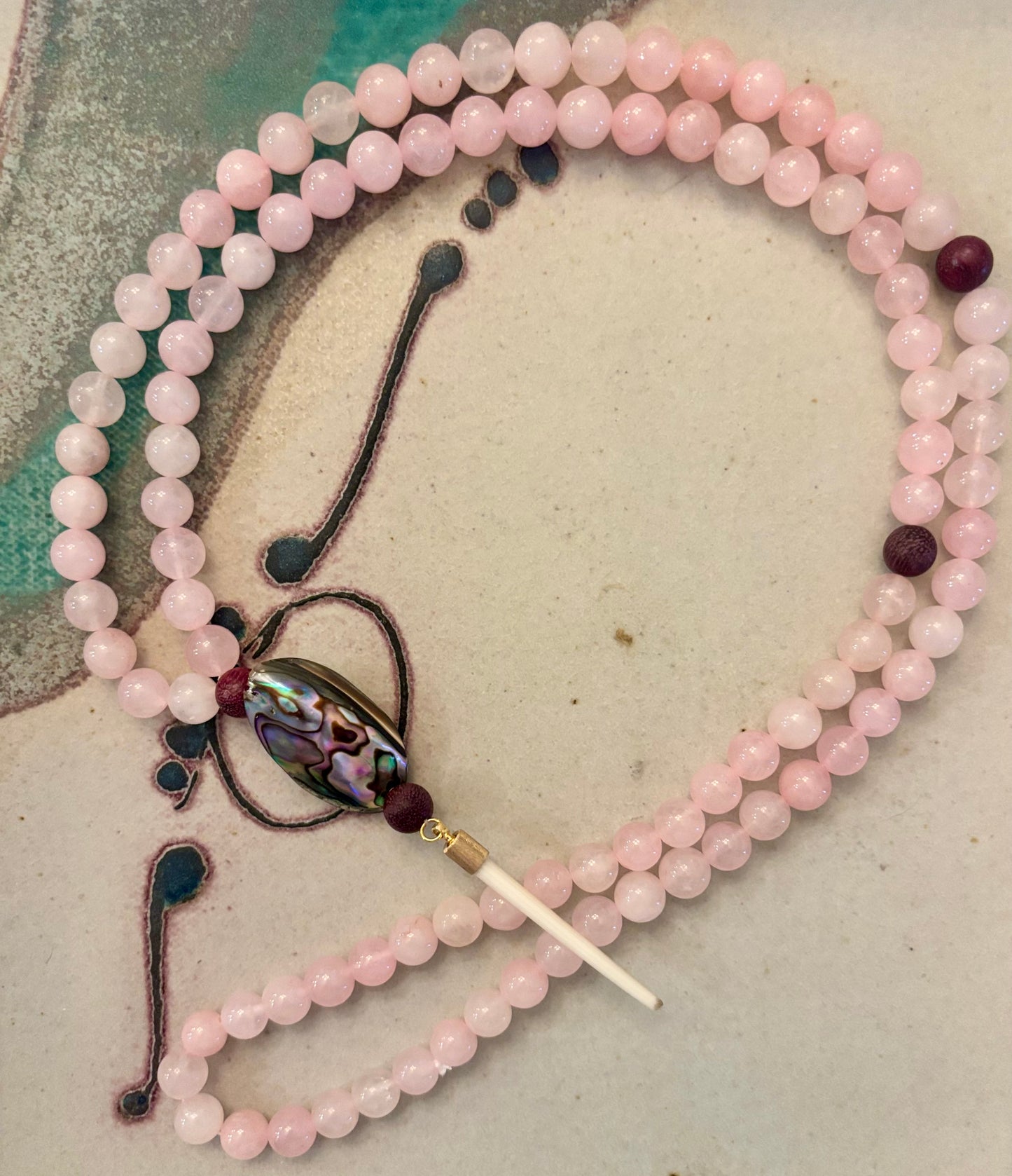 Rose Tide Mala- Rose Quartz Stones and Abalone Shell