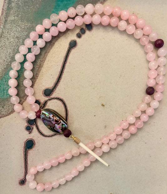 Rose Tide Mala- Rose Quartz Stones and Abalone Shell