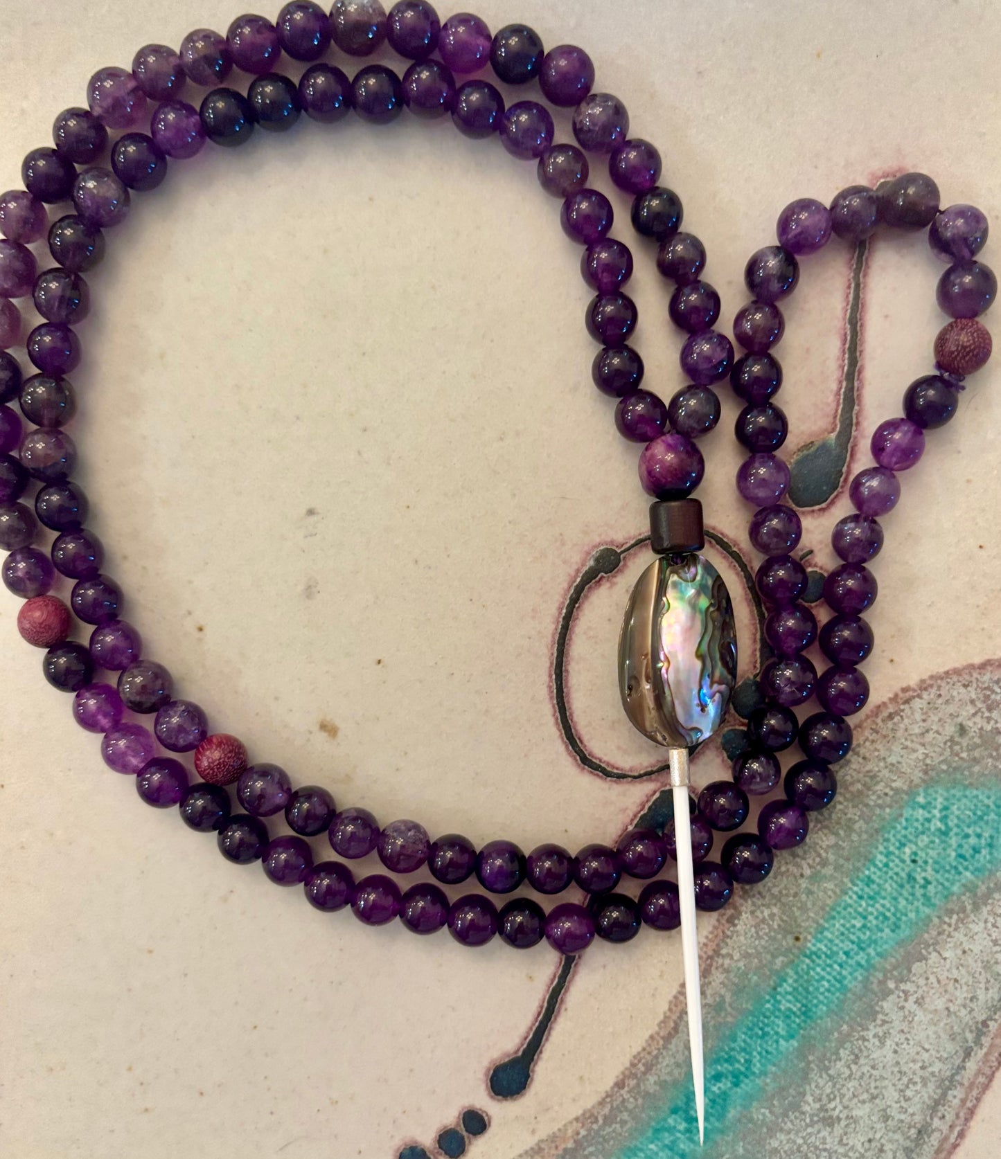 Auralis Necklace - Amethyst stone wood and Abalone Shell