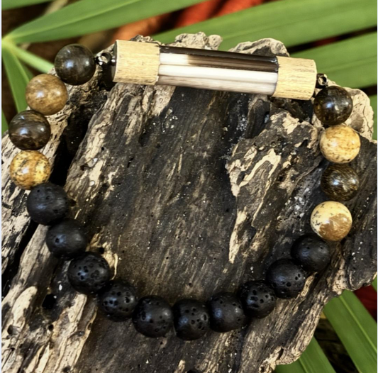 Lava Bead, Jasper and Bronzite Bracelet- Leopard Tortoise Collection