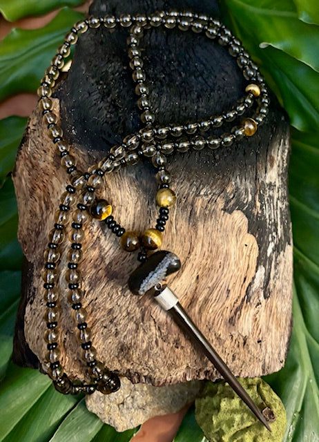 Tiger Noir 108 Bead Mala Necklace